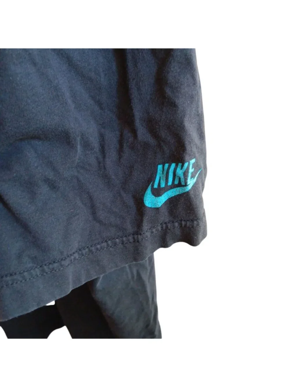 Large Faded Nike Black T-Shirt Pink & Blue Baseball Player Print Large